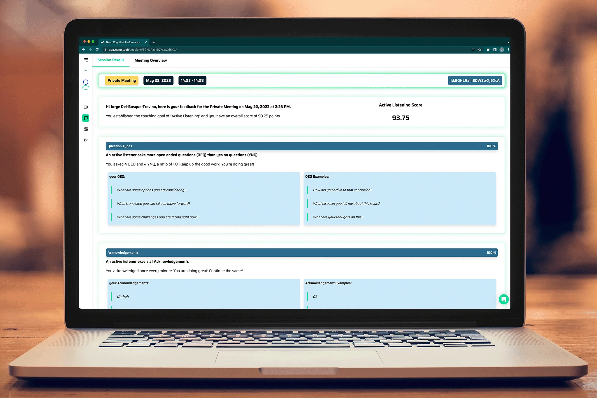 Nanu after-meeting feedback report